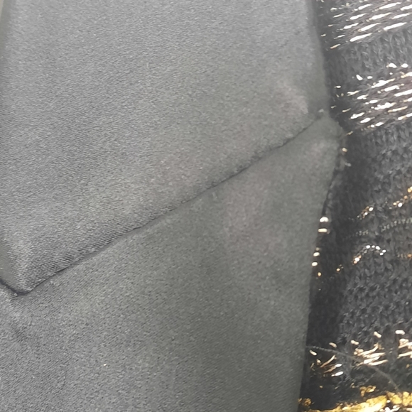 ST JOHN Metallic Knit Jacket Satin Lapels Black Gold Silver 4 S - Picture 11 of 14